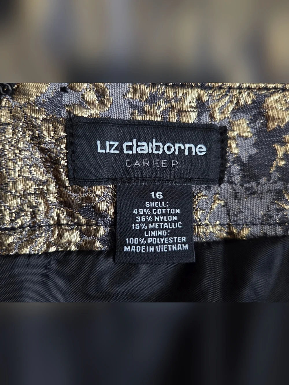 Liz Claiborne Metallic Gold Jacquard Pencil Skirt Size 16 Like New
